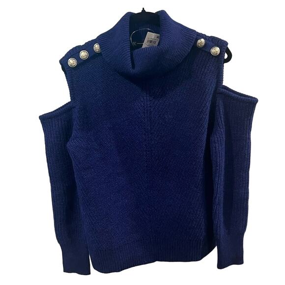 INC International Concepts Sweaters - NWT INC Women's Navy Blue Open Shoulder Knit Sweater